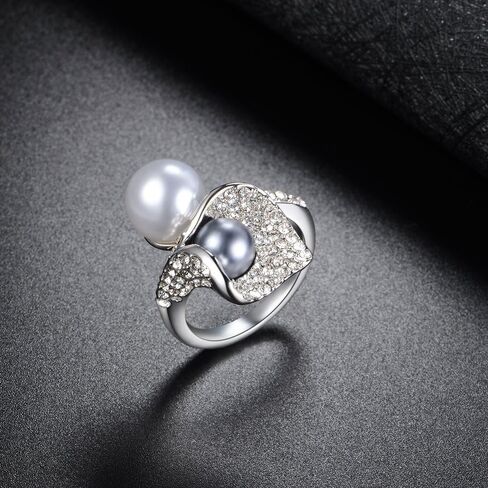 Aprilery Pearl Rings for Women, Fashion Infinity Flower Ring Crystal Statement Ring Band Cocktail Costume Jewelry for Teens Girls Gifts for Her in Saudi Arabia