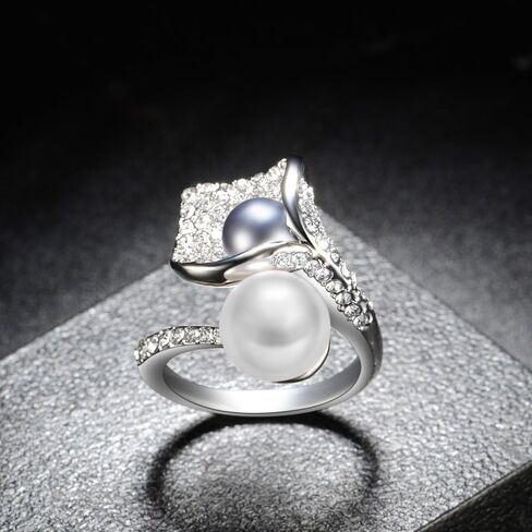 Aprilery Pearl Rings for Women, Fashion Infinity Flower Ring Crystal Statement Ring Band Cocktail Costume Jewelry for Teens Girls Gifts for Her in Saudi Arabia