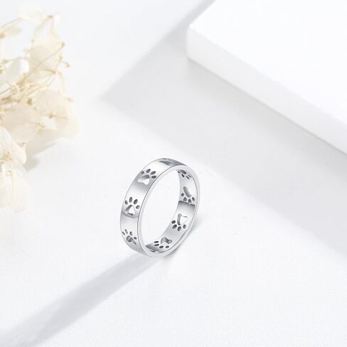 لوتس وورقة مخلب طباعة خاتم فضة الاسترليني الحيوان لطيف القط الكلب خواتم القط الكلب مجوهرات هدايا للنساء الفتيات in Kuwait