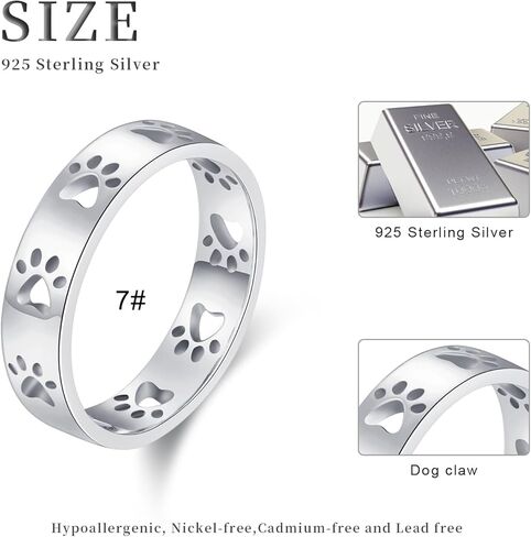 لوتس وورقة مخلب طباعة خاتم فضة الاسترليني الحيوان لطيف القط الكلب خواتم القط الكلب مجوهرات هدايا للنساء الفتيات in Kuwait
