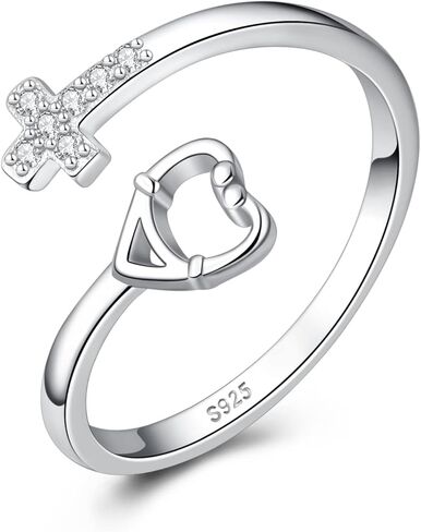 بيلين خاتم قابل للتعديل من الفضة الاسترليني عيار 925 بتصميم على شكل سماعة طبيب بتصميم متقاطع للنساء والبنات المراهقات وهدايا عيد الممرضات، معدن، زركونيا مكعب in Kuwait