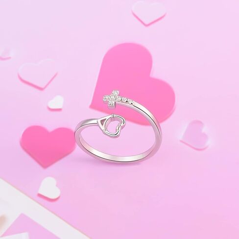 بيلين خاتم قابل للتعديل من الفضة الاسترليني عيار 925 بتصميم على شكل سماعة طبيب بتصميم متقاطع للنساء والبنات المراهقات وهدايا عيد الممرضات، معدن، زركونيا مكعب in Kuwait