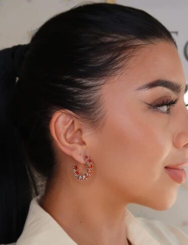 WeSparking الذهب نصف هوب الأقراط للنساء 14k الذهب مطلي الفضة ارتفع الذهب لطيف الأطواق القلب لذيذ الماس الصغيرة العصرية مكتنزة سميكة هوب الأقراط هيبوالرجينيك هدايا مجوهرات للفتيات في سن المراهقة in Kuwait