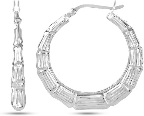 LeCalla Sterling Silver Light-Weight Bamboo Hoop Earrings for Women in Saudi Arabia