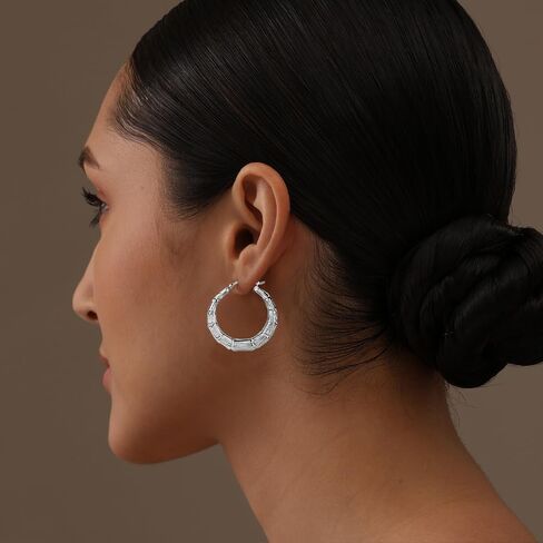 LeCalla Sterling Silver Light-Weight Bamboo Hoop Earrings for Women in Saudi Arabia