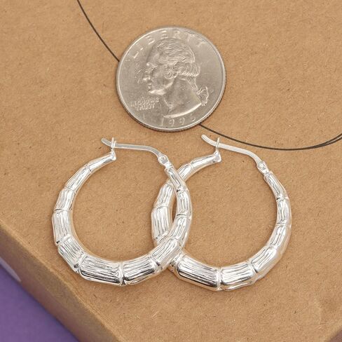 LeCalla Sterling Silver Light-Weight Bamboo Hoop Earrings for Women in Saudi Arabia