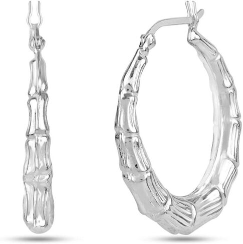 LeCalla Sterling Silver Light-Weight Bamboo Hoop Earrings for Women in Saudi Arabia