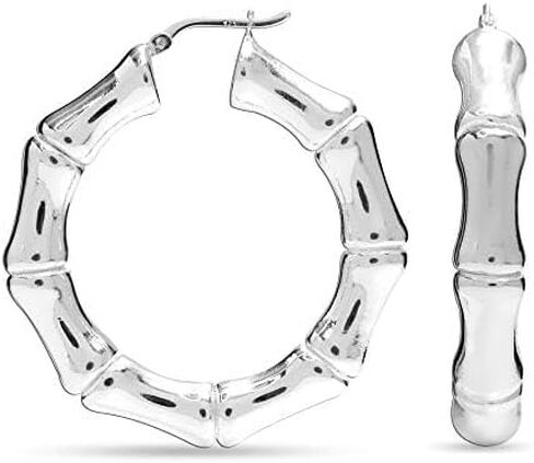 LeCalla Sterling Silver Light-Weight Bamboo Hoop Earrings for Women in Saudi Arabia