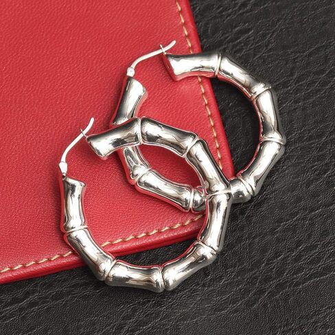 LeCalla Sterling Silver Light-Weight Bamboo Hoop Earrings for Women in Saudi Arabia