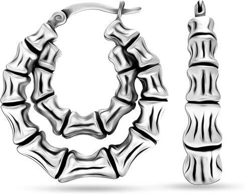LeCalla Sterling Silver Light-Weight Bamboo Hoop Earrings for Women in Saudi Arabia