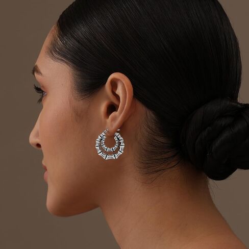 LeCalla Sterling Silver Light-Weight Bamboo Hoop Earrings for Women in Saudi Arabia