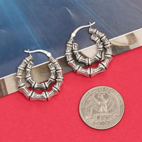 LeCalla Sterling Silver Light-Weight Bamboo Hoop Earrings for Women in Saudi Arabia
