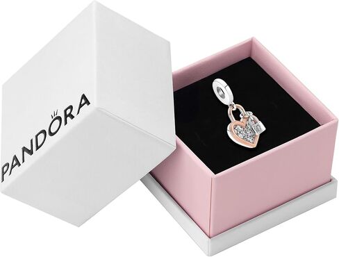 باندورا القلب قفل مزدوج تتدلى سحر سوار سحر لحظات أساور - مجوهرات نسائية مذهلة - مصنوعة من الورد، الفضة الاسترليني وزركونيا مكعب، مع صندوق هدية in Kuwait