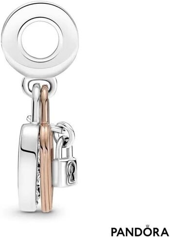 باندورا القلب قفل مزدوج تتدلى سحر سوار سحر لحظات أساور - مجوهرات نسائية مذهلة - مصنوعة من الورد، الفضة الاسترليني وزركونيا مكعب، مع صندوق هدية in Kuwait