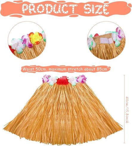 6 Sets Hawaiian Grass Hula Skirt with Flower Costume Elastic Luau Grass Flower Bracelet Headband Necklace?Delicate Style?, Yellow in Saudi Arabia
