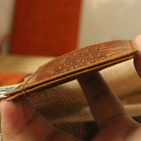 محفظة بطاقة، جيب أمامي منقوش من الجلد النحيف مع حامل بطاقات RFID ، هدية لحبيبك (متوسط) in Saudi Arabia