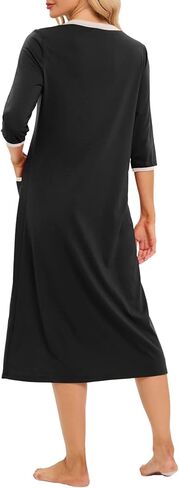Hellomamma Women Zipper Robe 3/4 Sleeves Loungewear Dress Full Length Sleepwear Pockets Housecoat Nightgown Long Bathrobe in Kuwait