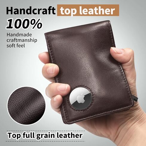 محفظة AirTag للرجال من الجلد الطبيعي مع مقسم للفاتورة، محفظة AirTag رفيعة ثنائية الطي ومزودة بجيب للعملات المعدنية بسحاب للرجال والنساء in Kuwait