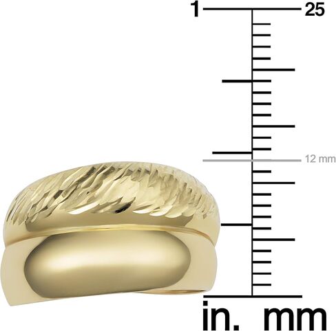 Kooljewelry خاتم مزدوج مصقول من الذهب الأصفر عيار 10 قيراط بقطع الماس (مقاس 5، 6، 7، 8 أو 9) in Saudi Arabia