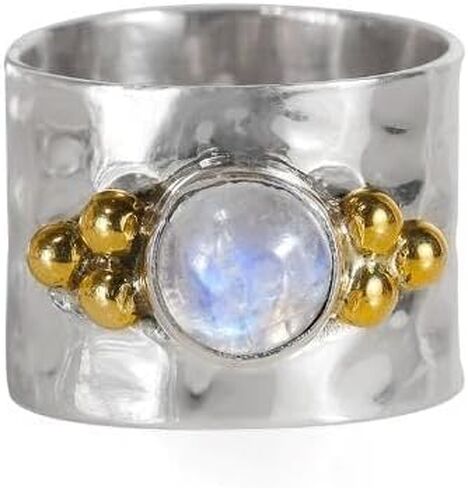 YoTreasure قوس قزح Moonstone اللابرادوريت 925 الفضة الاسترليني النحاس واسعة النطاق مطروق الدائري in Saudi Arabia