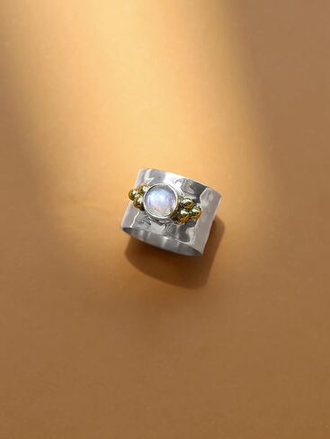 YoTreasure قوس قزح Moonstone اللابرادوريت 925 الفضة الاسترليني النحاس واسعة النطاق مطروق الدائري in Saudi Arabia