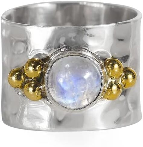 YoTreasure قوس قزح Moonstone اللابرادوريت 925 الفضة الاسترليني النحاس واسعة النطاق مطروق الدائري in Saudi Arabia