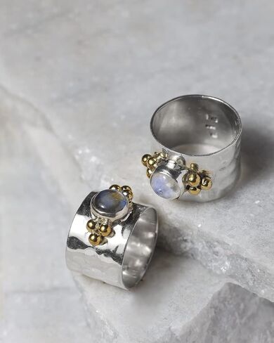 YoTreasure قوس قزح Moonstone اللابرادوريت 925 الفضة الاسترليني النحاس واسعة النطاق مطروق الدائري in Saudi Arabia