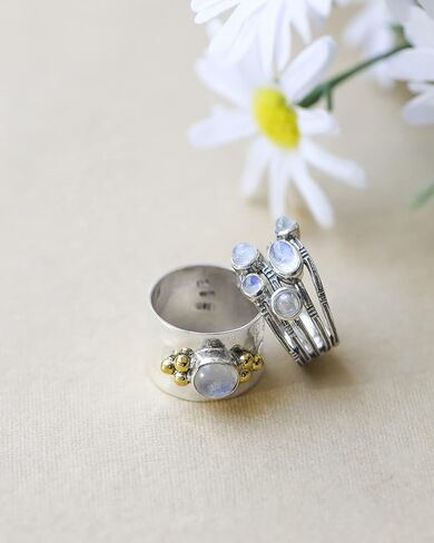 YoTreasure قوس قزح Moonstone اللابرادوريت 925 الفضة الاسترليني النحاس واسعة النطاق مطروق الدائري in Saudi Arabia