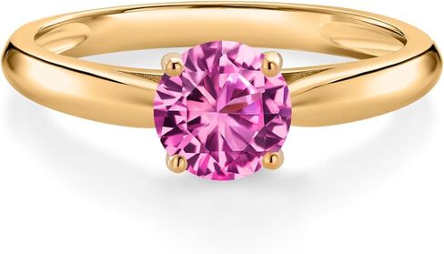 خاتم خطوبة سوليتير من الذهب الأصفر والوردي عيار 10 قيراط من Gem Stone King للنساء (1.00 قيراط مستدير 6 مم، متوفر بمقاس 5، 6، 7، 8، 9) in Saudi Arabia