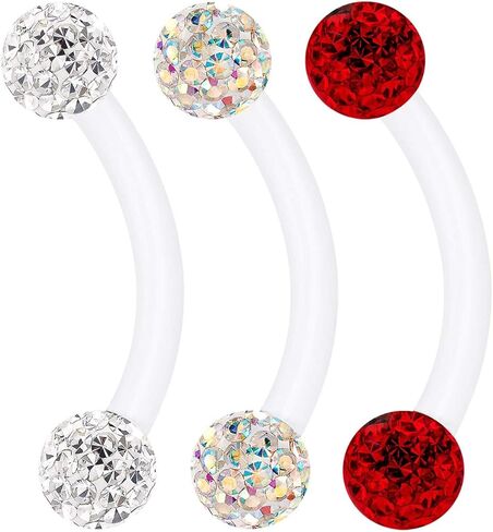 BanaVega 3 قطعة واضح الاكريليك منحني الحديد مسمار 16 مقياس 5/16 8 مللي متر 3 مللي متر كريستال الزنمة أقراط الحاجب ثقب المجوهرات اختيار الألوان in Kuwait