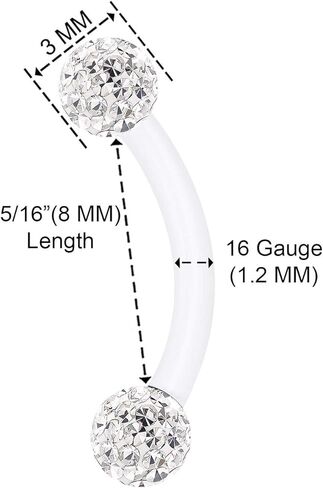 BanaVega 3 قطعة واضح الاكريليك منحني الحديد مسمار 16 مقياس 5/16 8 مللي متر 3 مللي متر كريستال الزنمة أقراط الحاجب ثقب المجوهرات اختيار الألوان in Kuwait