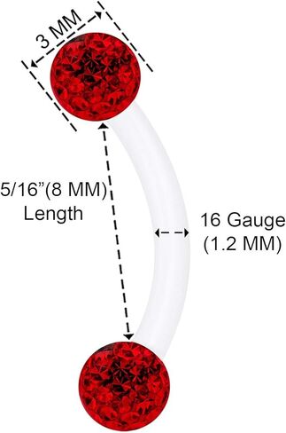 BanaVega 3 قطعة واضح الاكريليك منحني الحديد مسمار 16 مقياس 5/16 8 مللي متر 3 مللي متر كريستال الزنمة أقراط الحاجب ثقب المجوهرات اختيار الألوان in Kuwait