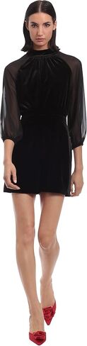Donna Morgan Women's Mock Neck Velvet Romper with 3/4 Chiffon Sleeves in Saudi Arabia