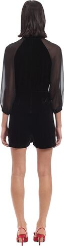 Donna Morgan Women's Mock Neck Velvet Romper with 3/4 Chiffon Sleeves in Saudi Arabia