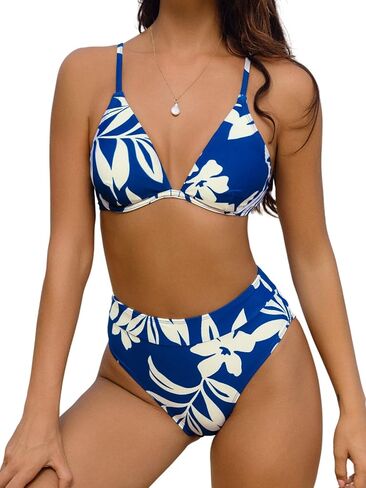 CUPSHE Women Bikini Set Underwire Triangle Top High Waisted Bottom Tropiacl Print Bathing Suit in Saudi Arabia