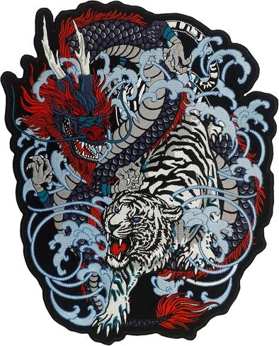 Chinese Dragon and White Tiger Large Embroidered Motorcycle Jacket & Biker Vest Back Patch in Kuwait