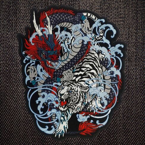 Chinese Dragon and White Tiger Large Embroidered Motorcycle Jacket & Biker Vest Back Patch in Kuwait