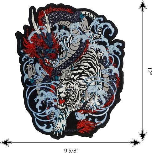 Chinese Dragon and White Tiger Large Embroidered Motorcycle Jacket & Biker Vest Back Patch in Kuwait