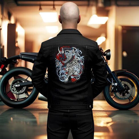 Chinese Dragon and White Tiger Large Embroidered Motorcycle Jacket & Biker Vest Back Patch in Kuwait