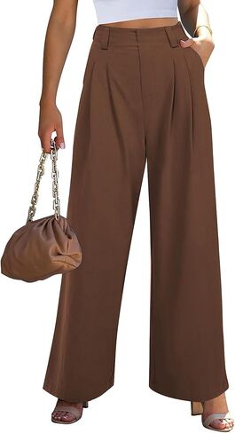 POTILI Wide Leg Pants for Women Elastic High Waisted Palazzo Pants Straight Leg Flowy Casual Work Trousers with Pockets in Kuwait