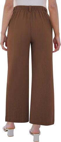 POTILI Wide Leg Pants for Women Elastic High Waisted Palazzo Pants Straight Leg Flowy Casual Work Trousers with Pockets in Kuwait