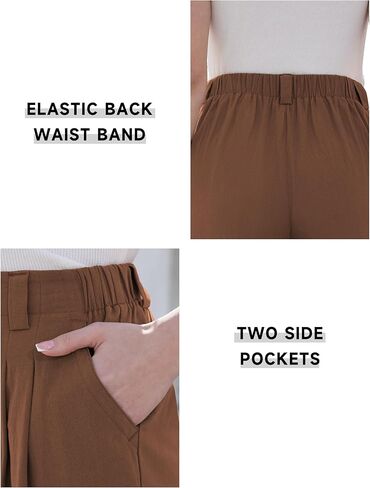 POTILI Wide Leg Pants for Women Elastic High Waisted Palazzo Pants Straight Leg Flowy Casual Work Trousers with Pockets in Kuwait