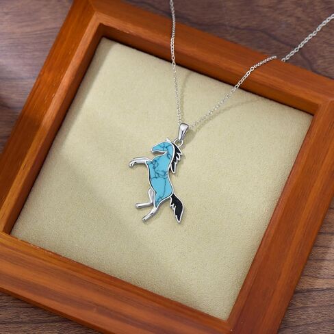 قلادة حصان تركواز من الفضة الإسترليني عيار 925 للفتيات والنساء، قلادة على شكل حصان مجوهرات هدايا عيد الحب وعيد الميلاد وعيد الأم in Kuwait