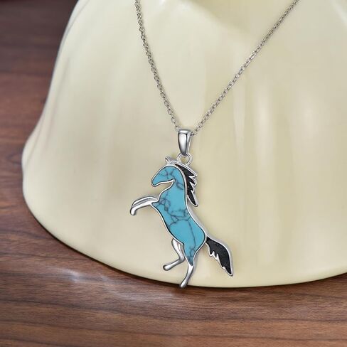 قلادة حصان تركواز من الفضة الإسترليني عيار 925 للفتيات والنساء، قلادة على شكل حصان مجوهرات هدايا عيد الحب وعيد الميلاد وعيد الأم in Kuwait