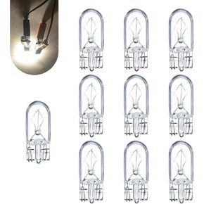 Pack-10 Flat Foot T10 Car Small Lights, 168 192 12V 5W Instrument Lights, Super Bright Width Lights, Universal Automobile Lighting Accessories, for Most Cars (White)
