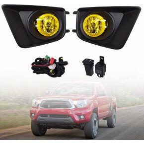 2-Pack Amber Clear Lens Fog Lights Assembly with Switch, Harness, Bezel, Relay, Bulbs Replacement for 2012-2015 Tacoma Pickup Truck