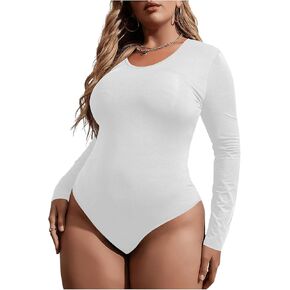 SOLY HUX Plus Size Bodysuit for Women Scoop Neck Long Sleeve Tops T Shirts Bodysuit
