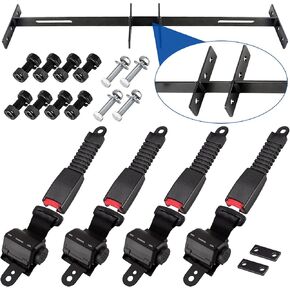 Golf Cart Seat Belts Bracket Kit for EZGO TXT Club Car DS Yamaha 47.64" Retractable 4 Seat Belts, One Piece Solid Design-Not Fit 2 Passengers Club Car Precedent/Yamaha G29/Drive/Drive2 & EZGO RXV
