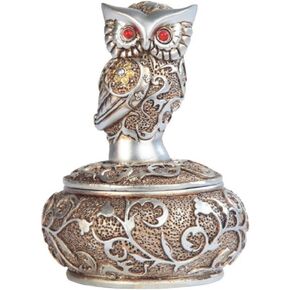 George S. Chen Imports SS-G-54365, 4 Inch Silver and Bronze Owl with Red Gems Trinket Box