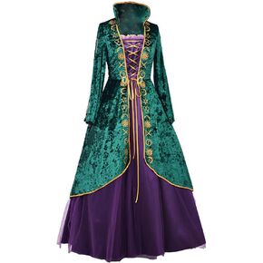 Women's Medieval Green Velvet Dress Halloween Witch Costume Robe Plus Size